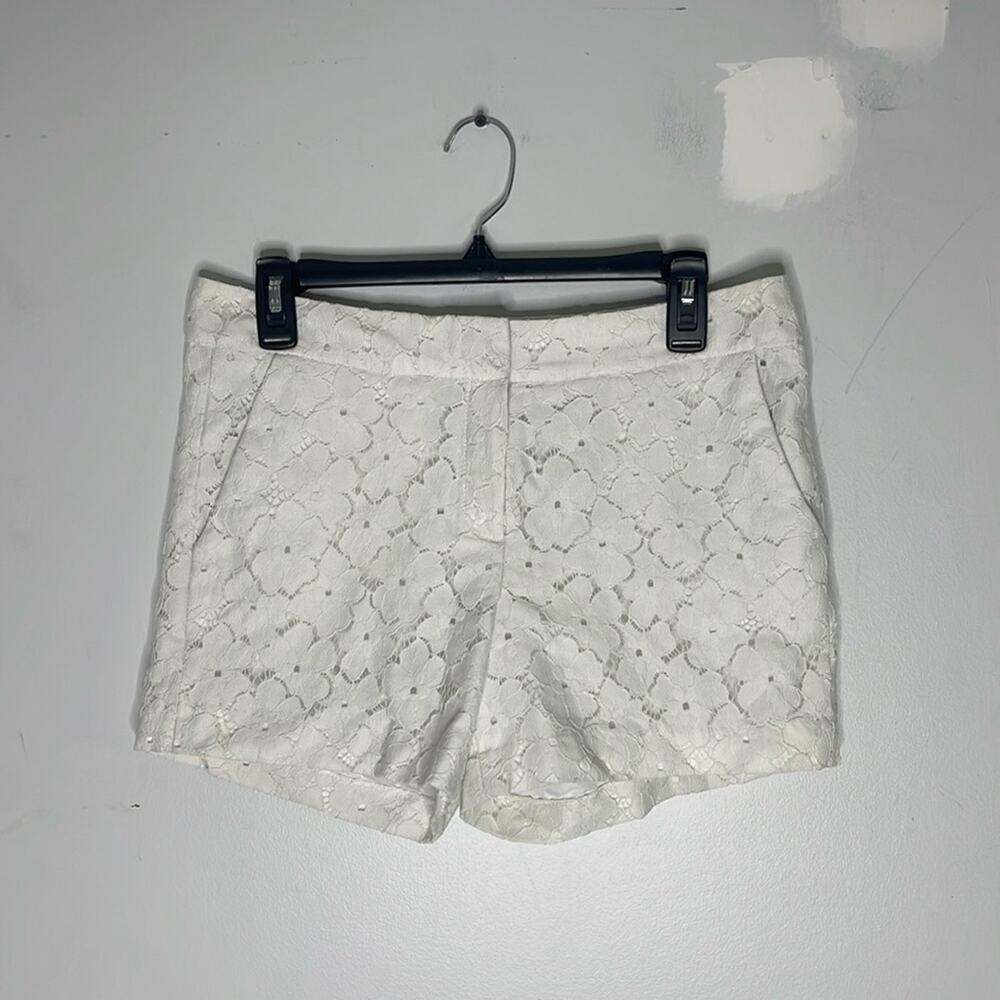 SAINT TROPEZ WEST White Lace Chino Style Nylon Shorts Bridal Coastal Shorts Sz 6